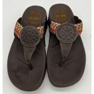 Skechers Tone Ups Beaded Thong Sandals Size 9 Brown